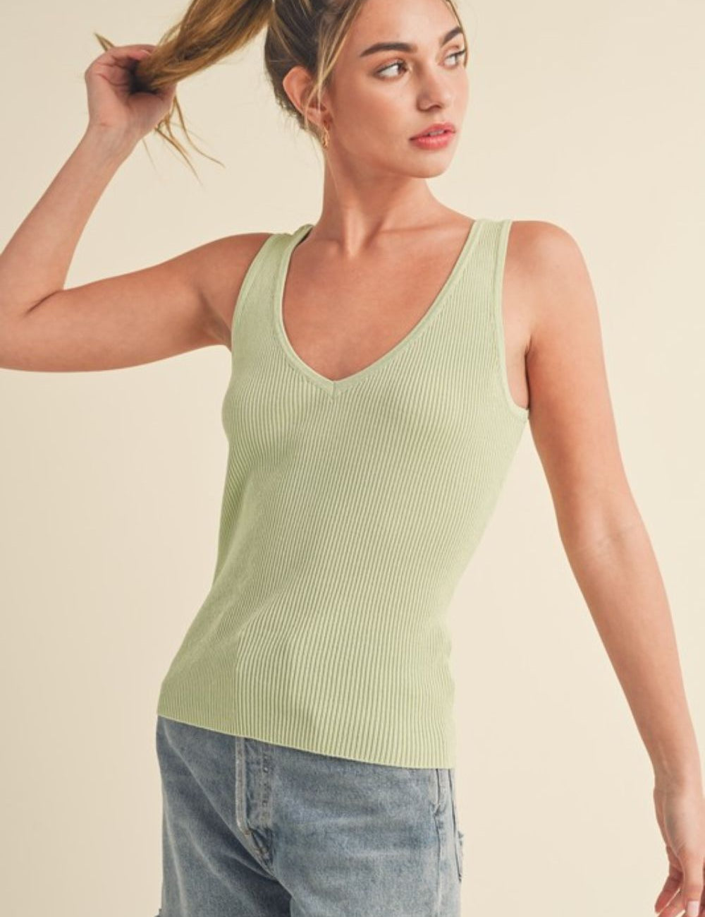 Aemi + Co Ribbed Wide Strap Knit Tank Sage