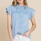 Lime 'N' Chili Mineral Wash Flutter Sleeve Button Down Shirt