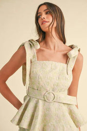 MABLE Jacquard Floral Peplum Top and Flare Shorts Set | Outfit Sets Daverri Fashions