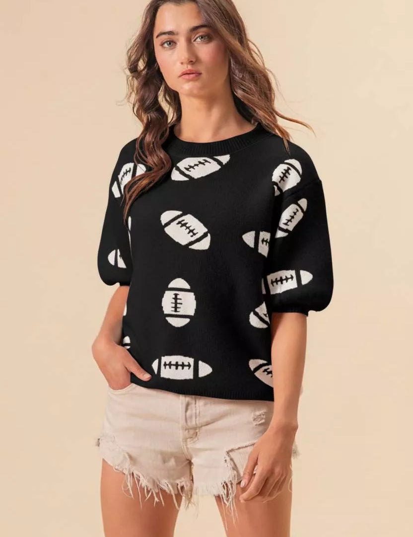 BiBi Football Pattern Short Sleeve Sweater | Daverri Fashions