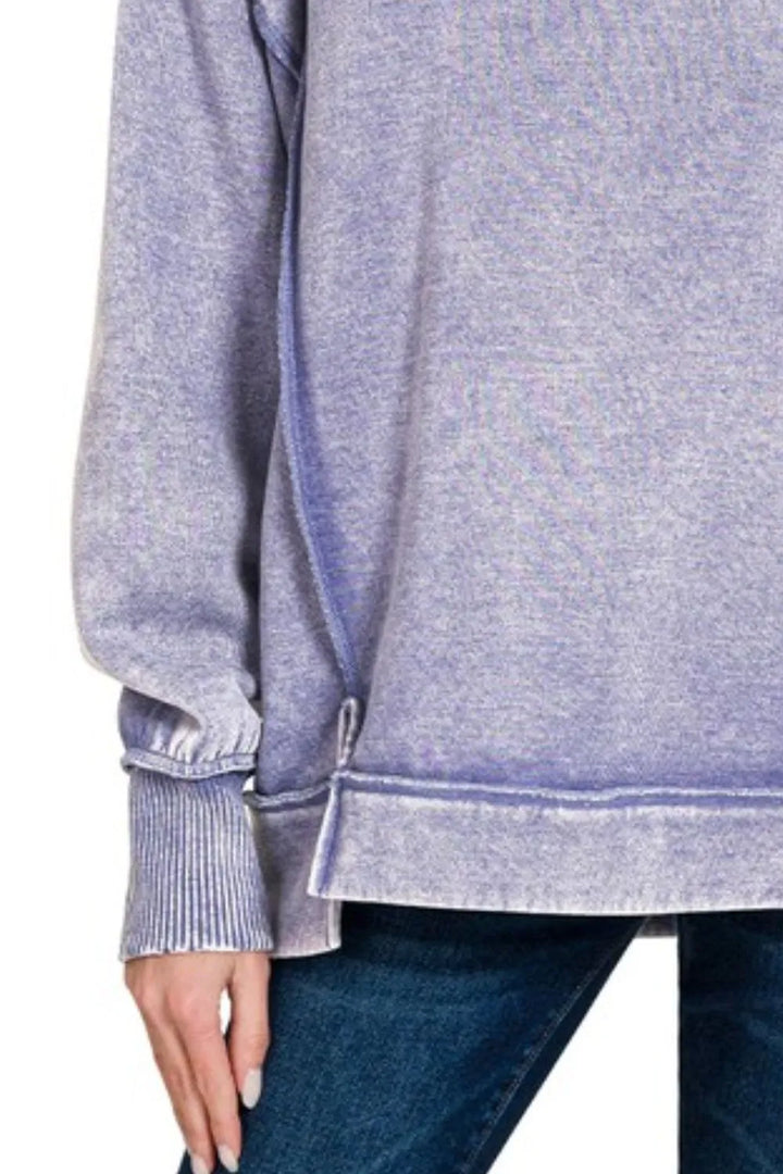 Zenana Acid Wash Exposed-seam Fleece Sweatshirt Sweatshirts