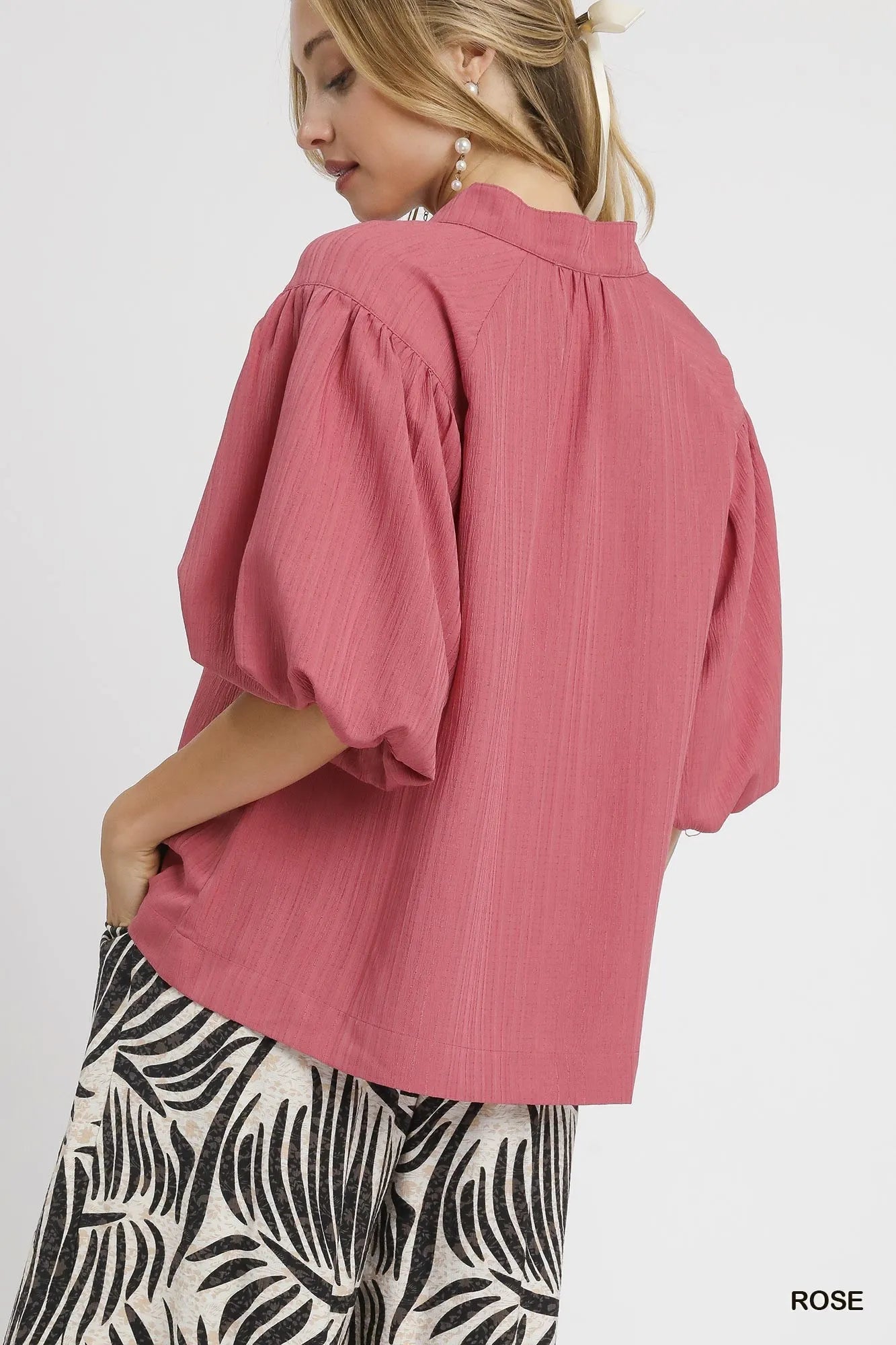 Umgee Textured Puff Sleeve Blouse Tops