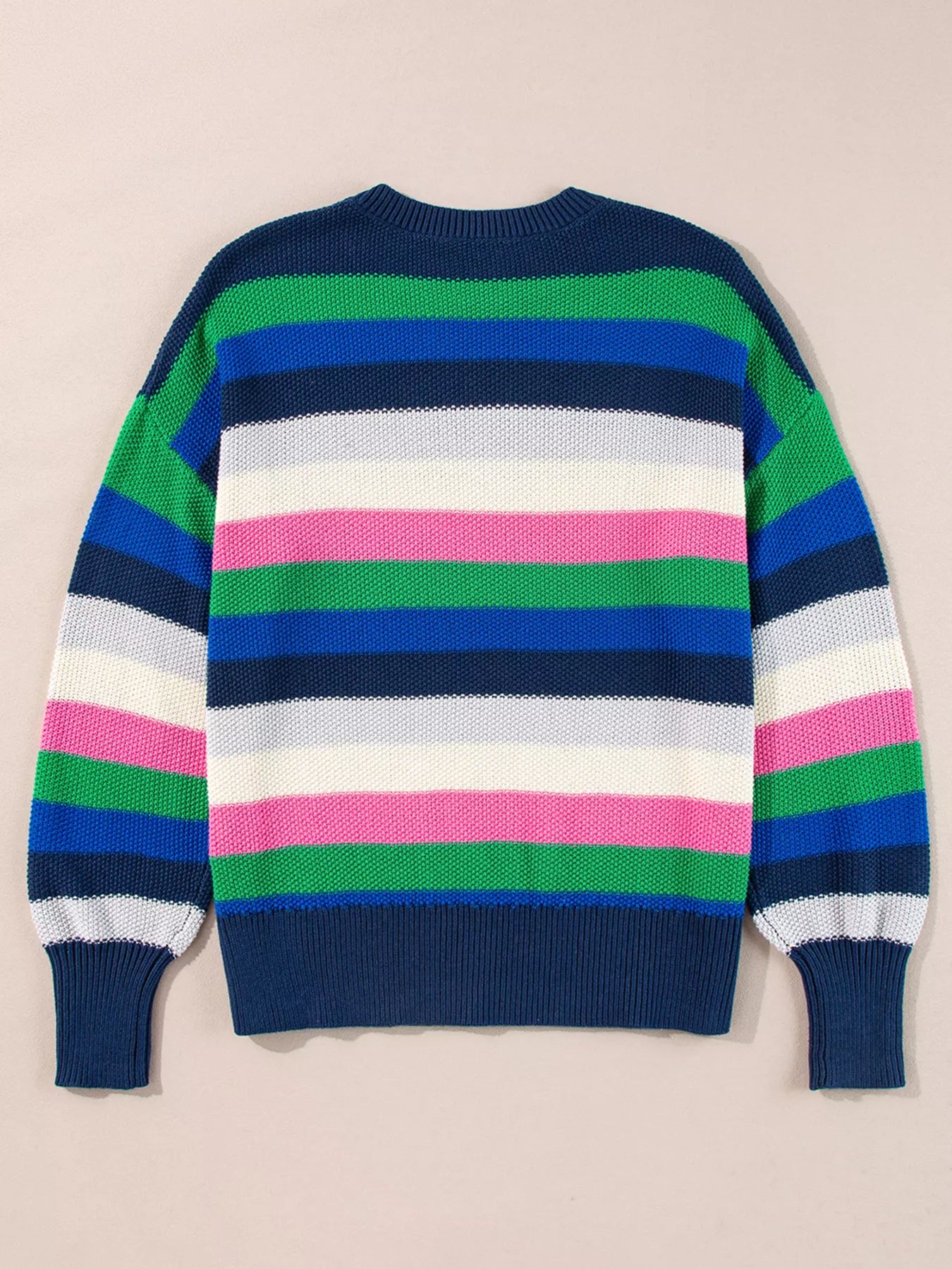 Rainbow Striped Crew Neck Drop Shoulder Sweater with colorful stripes