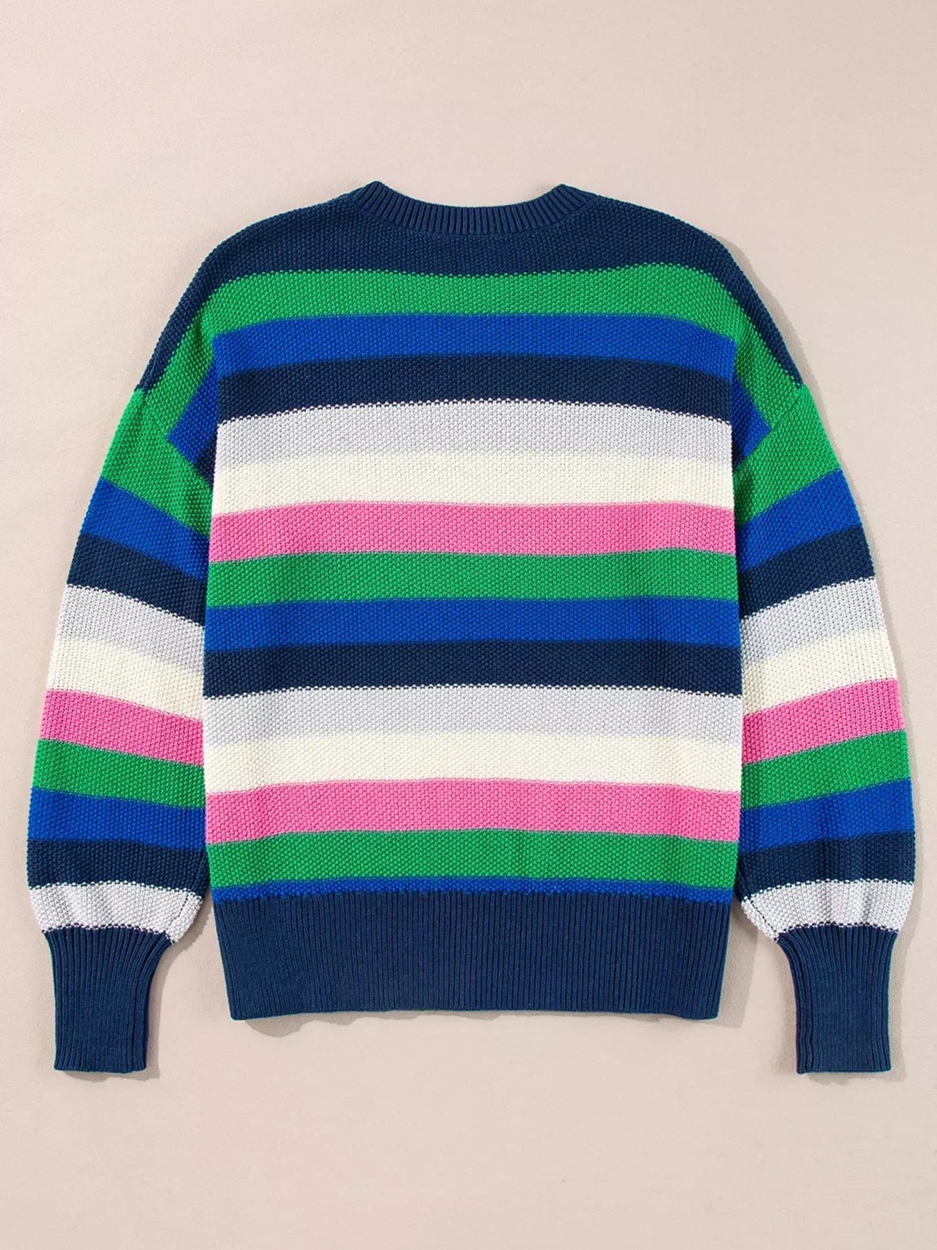 Rainbow Striped Crew Neck Drop Shoulder Sweater - DAVERRI FASHIONS