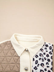 Leopard Waffle Quilted Patchwork Button Front Jacket | Jackets Daverri Fashions
