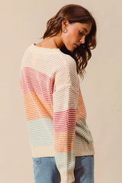 SO ME Multi Color Block Long Sleeve Sweater | Daverri Fashions