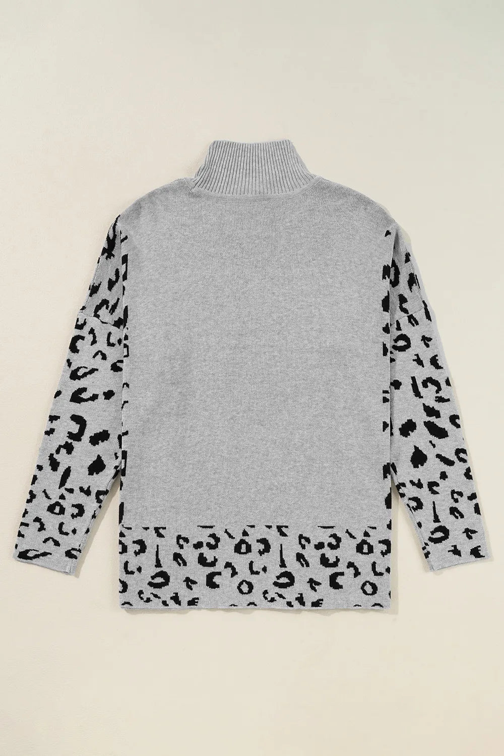 Slit Leopard Mock Neck Dropped Shoulder Sweater | Sweaters Daverri Fashions