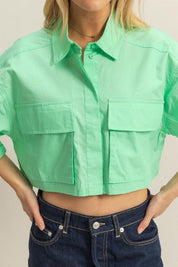 HYFVE Front Pockets Poplin Collared Neck Crop Shirt | Shirts Daverri Fashions