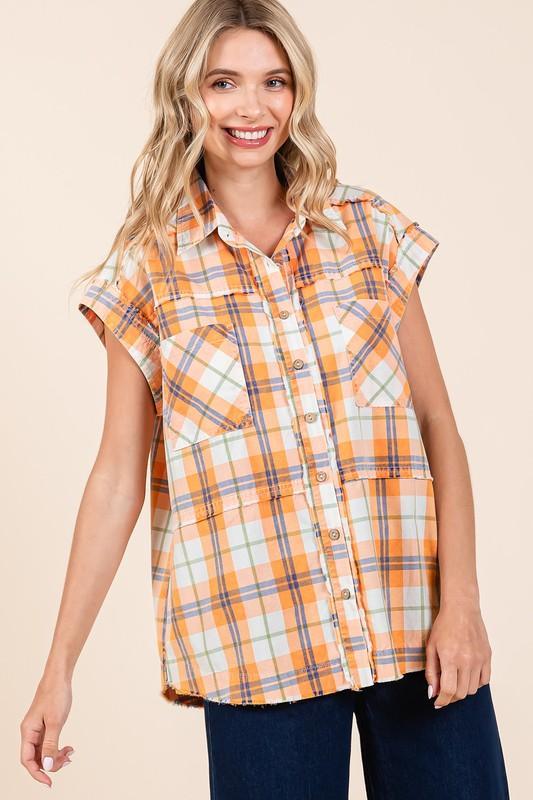 Mittoshop Mineral Wash Plaid Button Down Shirt - DAVERRI FASHIONS