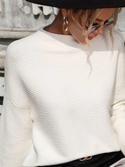Mock Neck Drop Shoulder Knit Top | Knit Tops Daverri Fashions