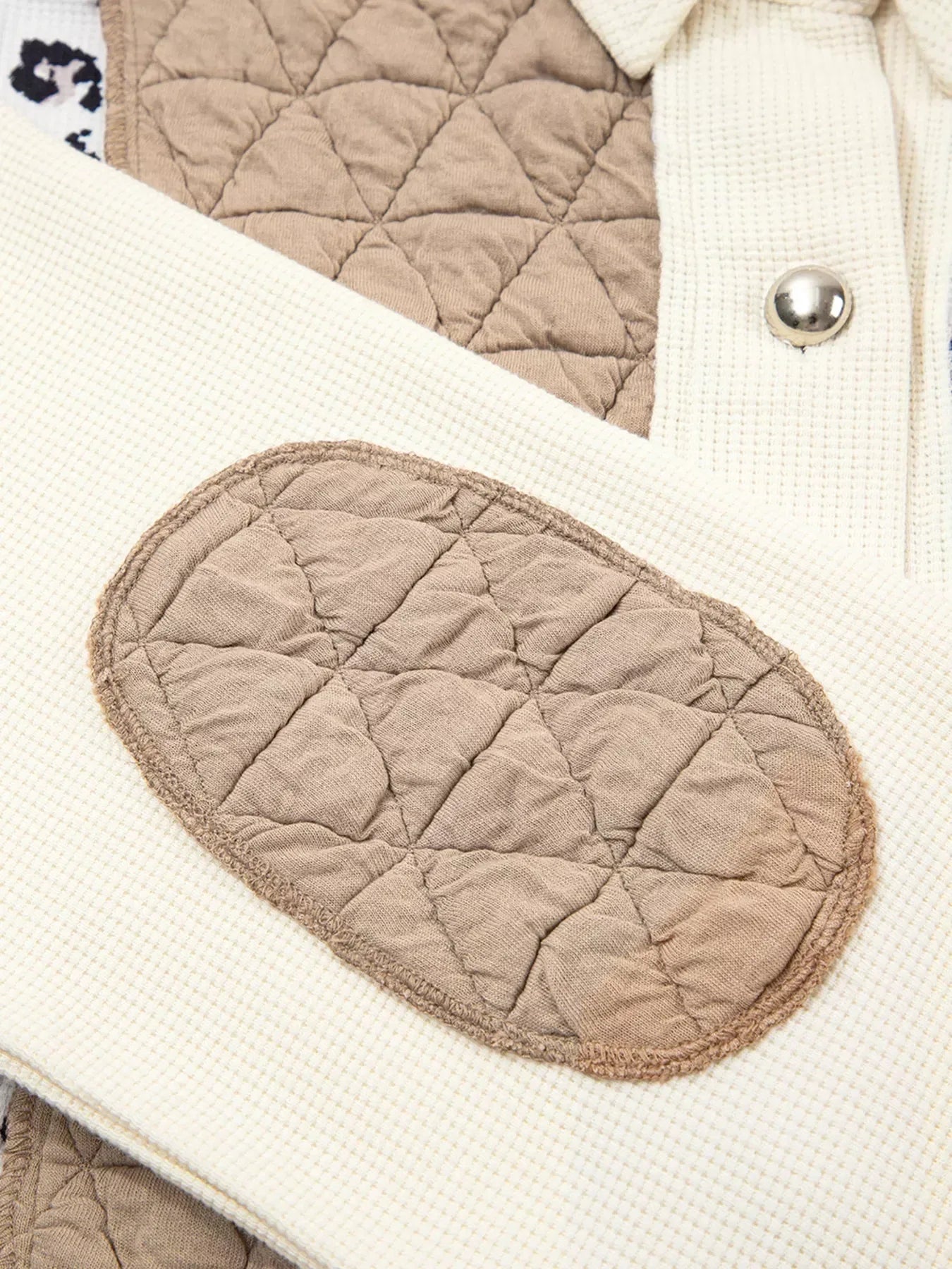 Leopard Waffle Quilted Patchwork Button Front Jacket - DAVERRI FASHIONS