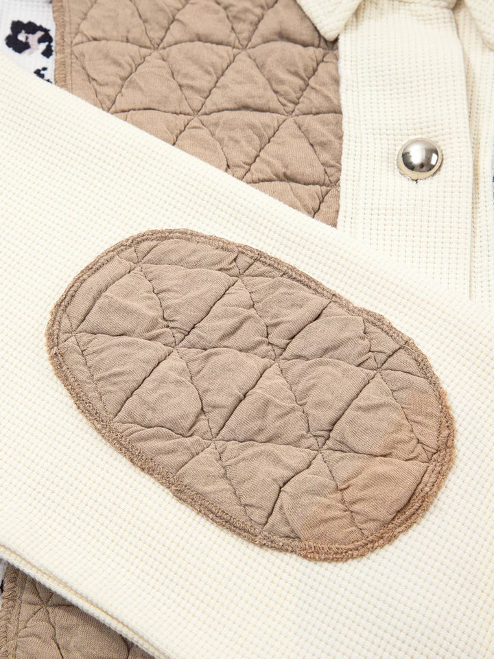 Leopard Waffle Quilted Patchwork Button Front Jacket | Jackets Daverri Fashions