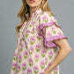 Umgee Floral Print Ruffle Short Sleeve Blouse - DAVERRI FASHIONS