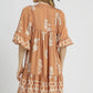 Umgee Boarder Print Tassel Tie Neck Mini Dress Mini Dresses