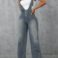 Zip Front Wide Strap Denim Overalls - DAVERRI FASHIONS