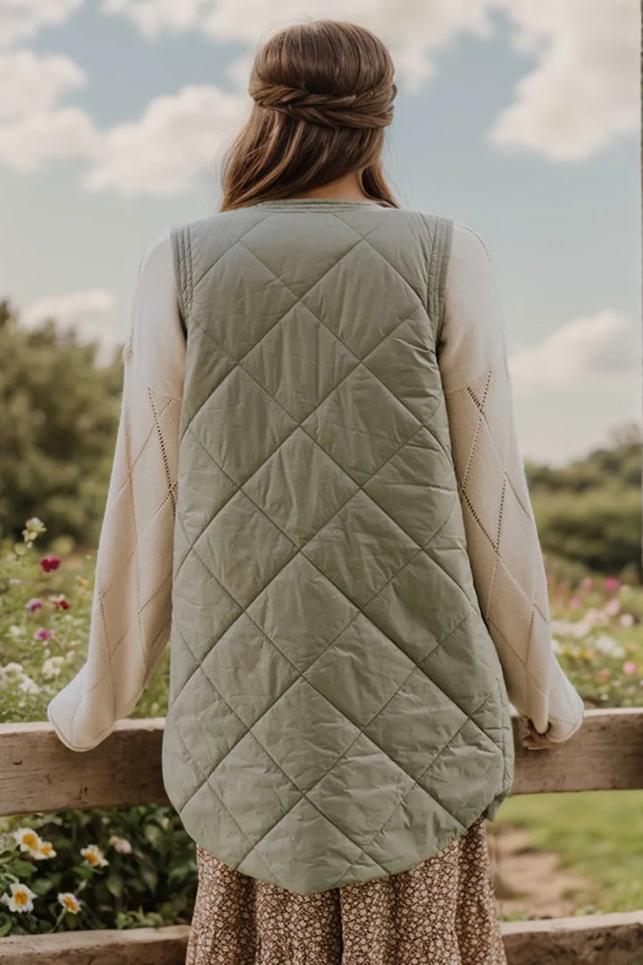 Button Up Pocketed Vest Coat | Vest Jackets Daverri Fashions