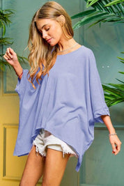 Solid Round Neck Loose Fit Kimono Sleeve Sweater Sweaters