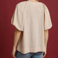 Umgee Texture Puff Sleeve Notched Blouse Stone - DAVERRI FASHIONS