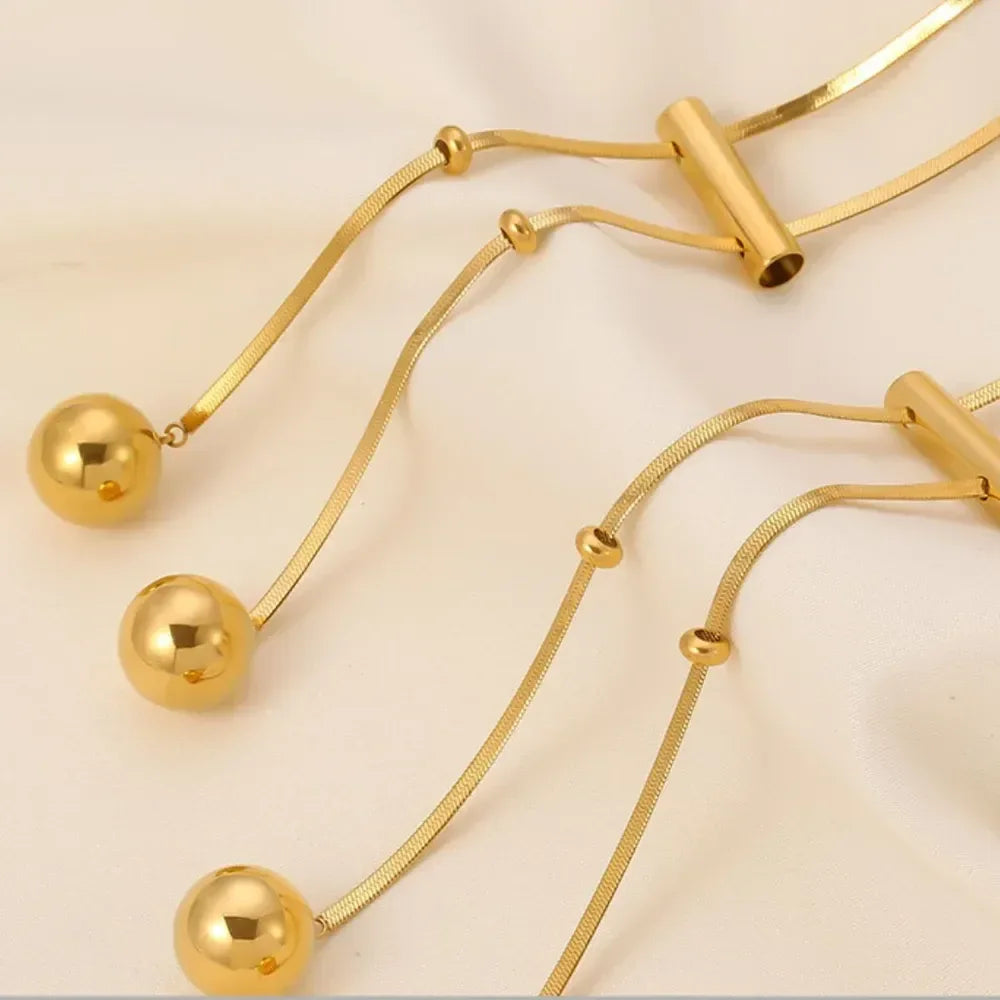 18K Gold-Plated Titanium Steel Hollow Bead Necklace - DAVERRI FASHIONS