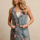 BiBi Floral Print Washed Denim Long Rider Vest - DAVERRI FASHIONS