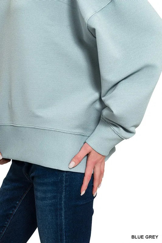 Zenana Ribbed Balloon Sleeve Sweatshirt Sweatshirts