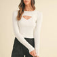 MABLE Cut Out Long Sleeve Ribbed Knit Top Off White