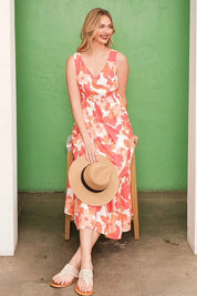Lime 'N' Chili Sleeveless Floral Print V-Neck Midi Dress | Daverri Fashions