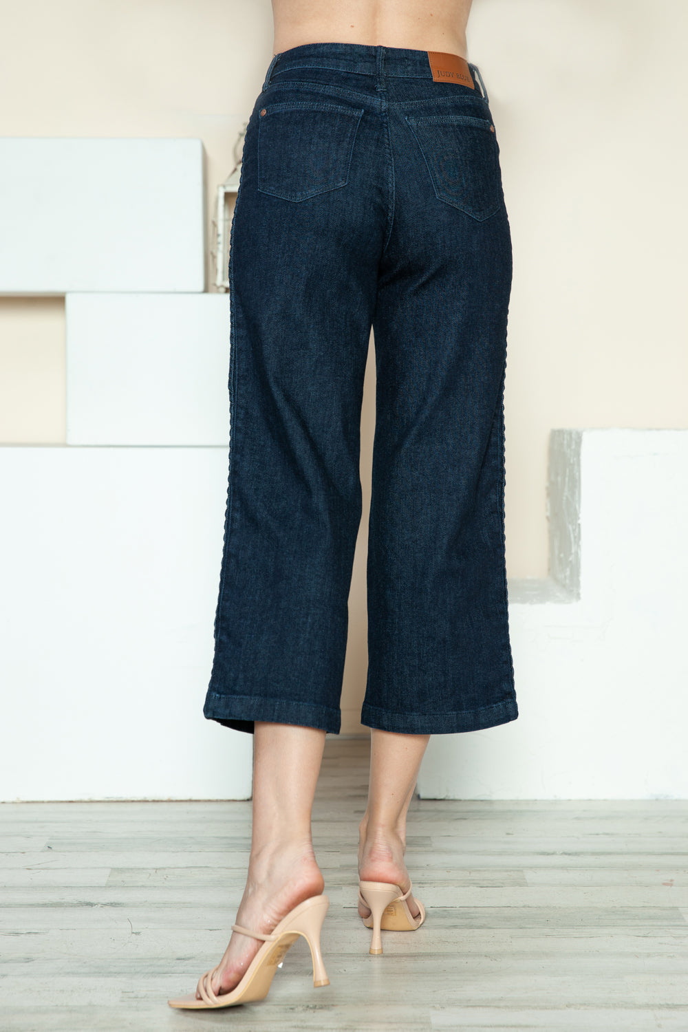 Judy Blue Full Size Side Seam Braid Detail Crop Wide Leg Jeans Jeans