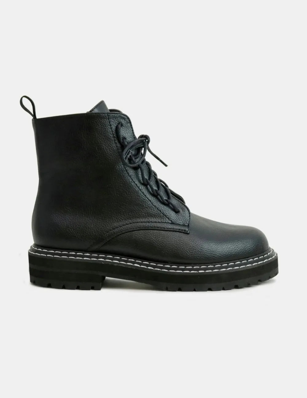 Black Beast Fashion Faux Leather Lace-Up Boots with Side Zipper | Boots Daverri Fashions