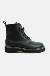 Black Beast Fashion Faux Leather Lace-Up Boots with Side Zipper | Boots Daverri Fashions