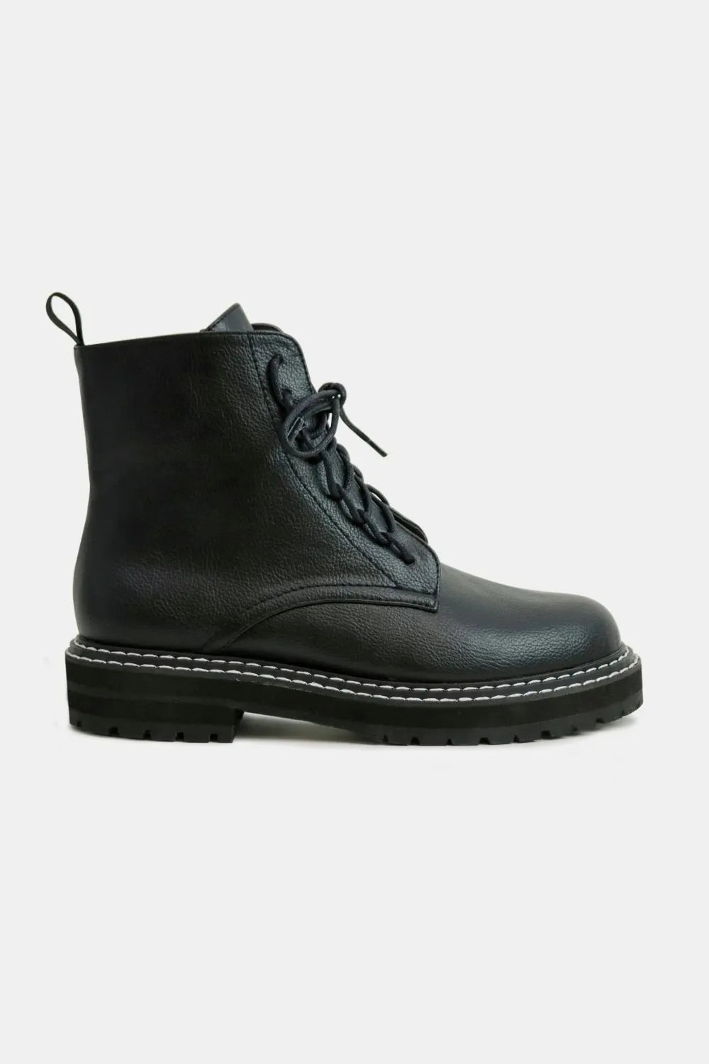 Black Beast Fashion Faux Leather Lace-Up Boots with Side Zipper | Boots Daverri Fashions