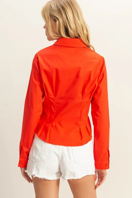 HYFVE Long Sleeve Pleated Waist Poplin Shirt | Daverri Fashions