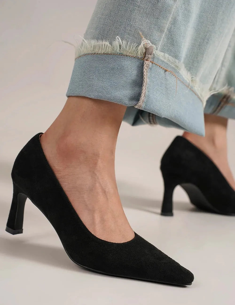 Black Beast Fashion Faux Suede Point Toe Pumps | Pumps Daverri Fashions