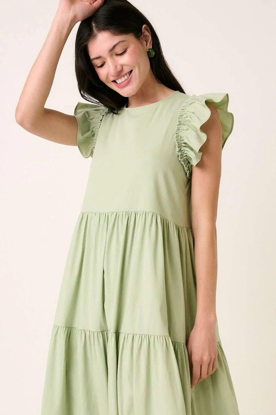 Mittoshop sage green ruffle short sleeve tiered maxi dress