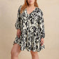 Plus Size Printed V-Neck Long Sleeve Mini Dress - DAVERRI FASHIONS