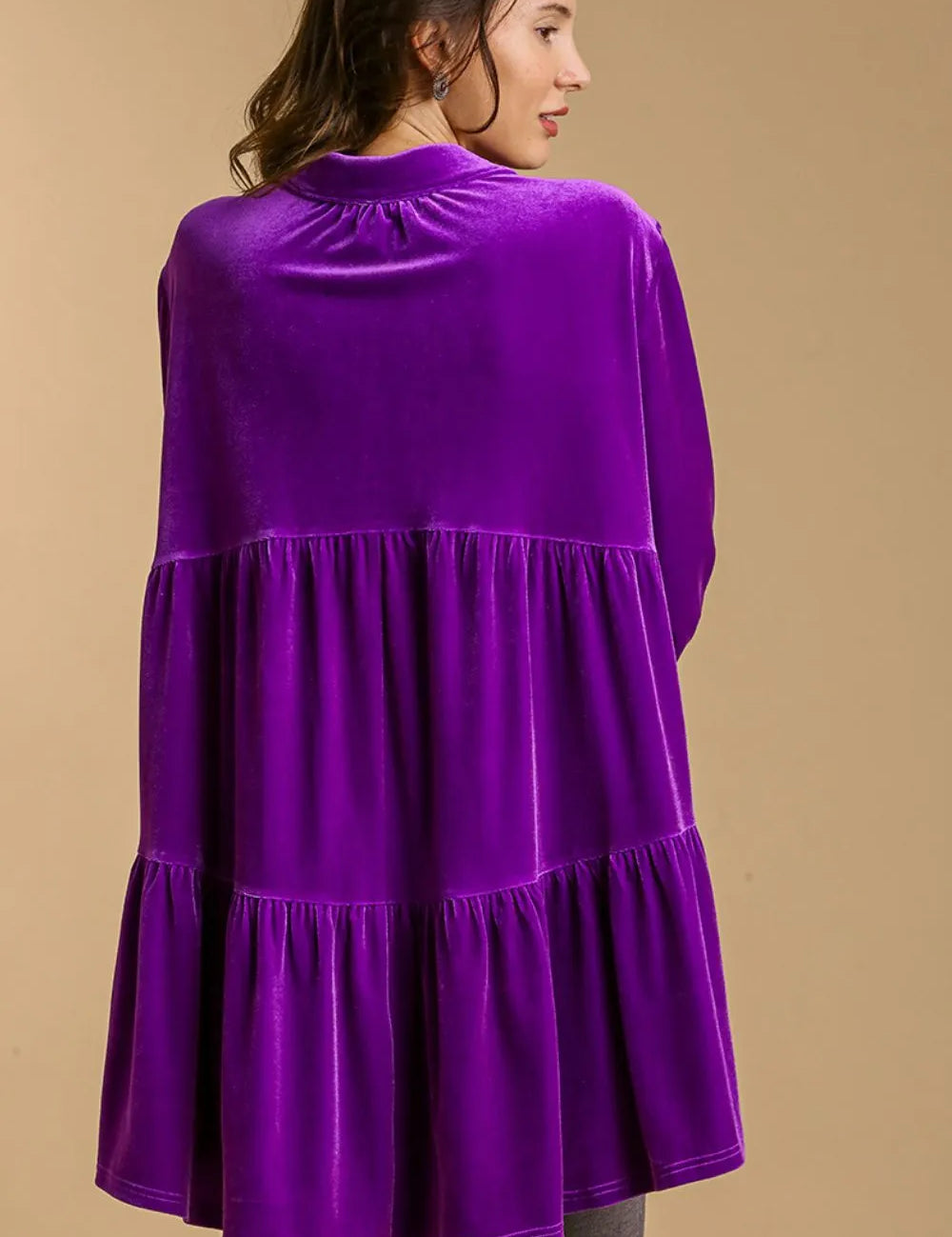 Umgee Full Size Button Down Tiered Back High Low Shirt | Daverri Fashions