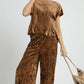 Umgee Velvet Smocked Waistband Wide Leg Pants Pants