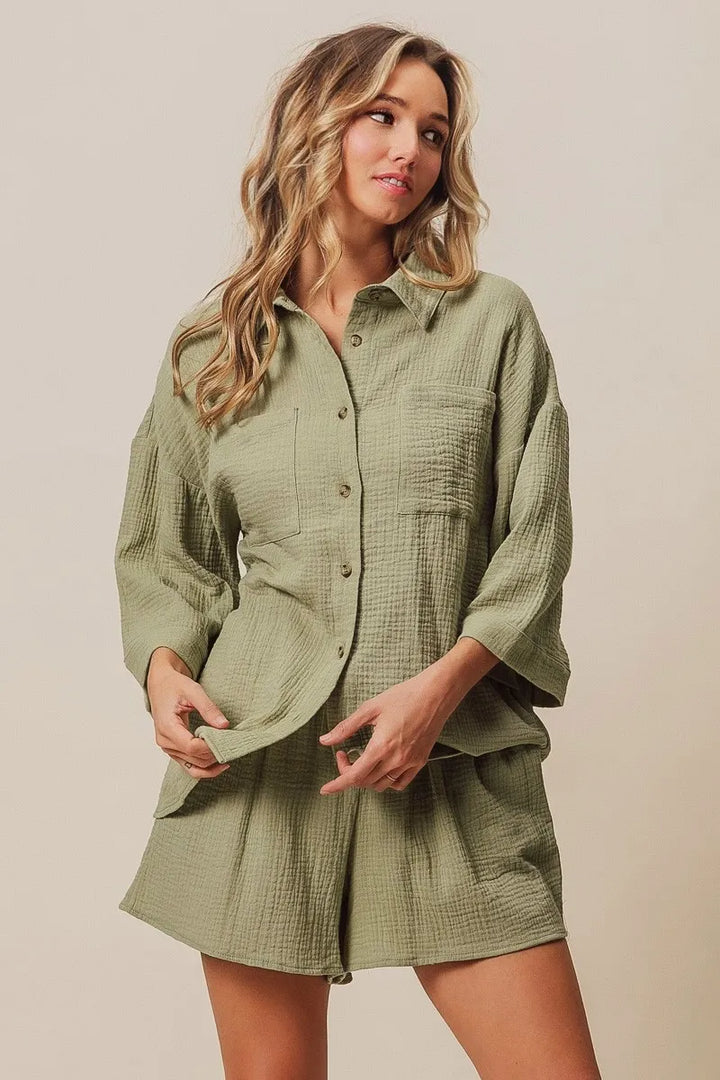 BiBi Crinkle Gauze Shirt and Short Set Outfit Sets
