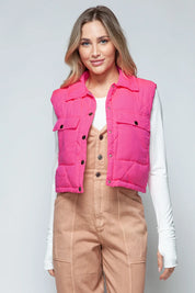Snobbish Snap Down Quilted Crop Vest | Vest Jackets Daverri Fashions