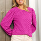 Fuchsia textured knit long-sleeve top with puffed sleeves, size S