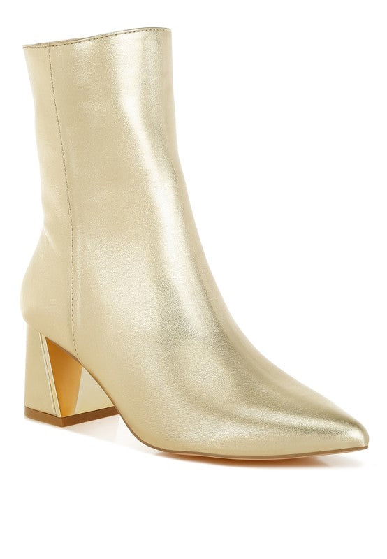 Kaira Metallic Accent Heel High Ankle Boots | Boots Daverri Fashions