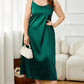 Plus size emerald green satin tie-shoulder midi night dress