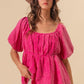BiBi Pleated Puff Sleeve Washed Blouse Blouses