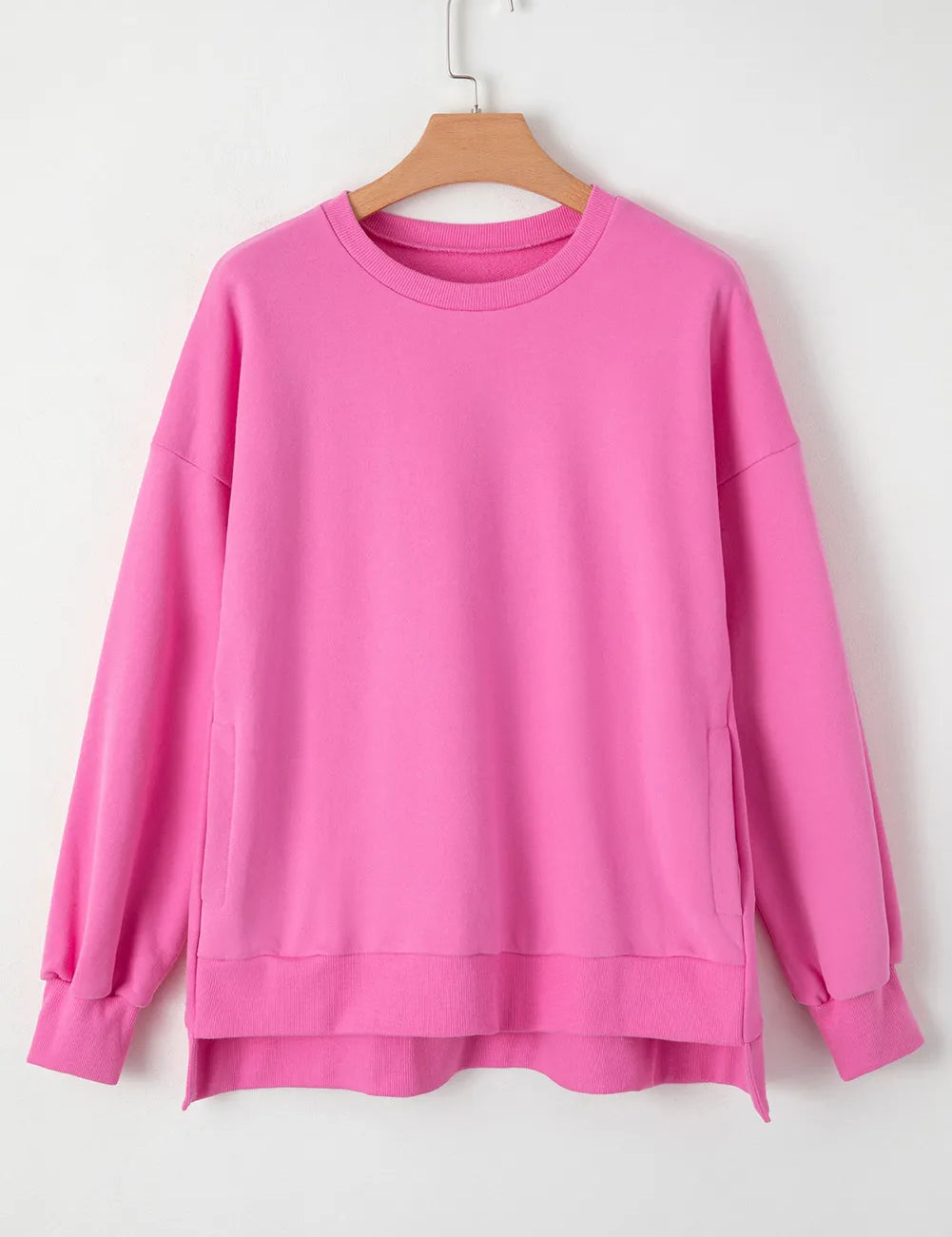Fuchsia Pink Round Neck Long Sleeve Sweatshirt | Sweatshirts Daverri Fashions