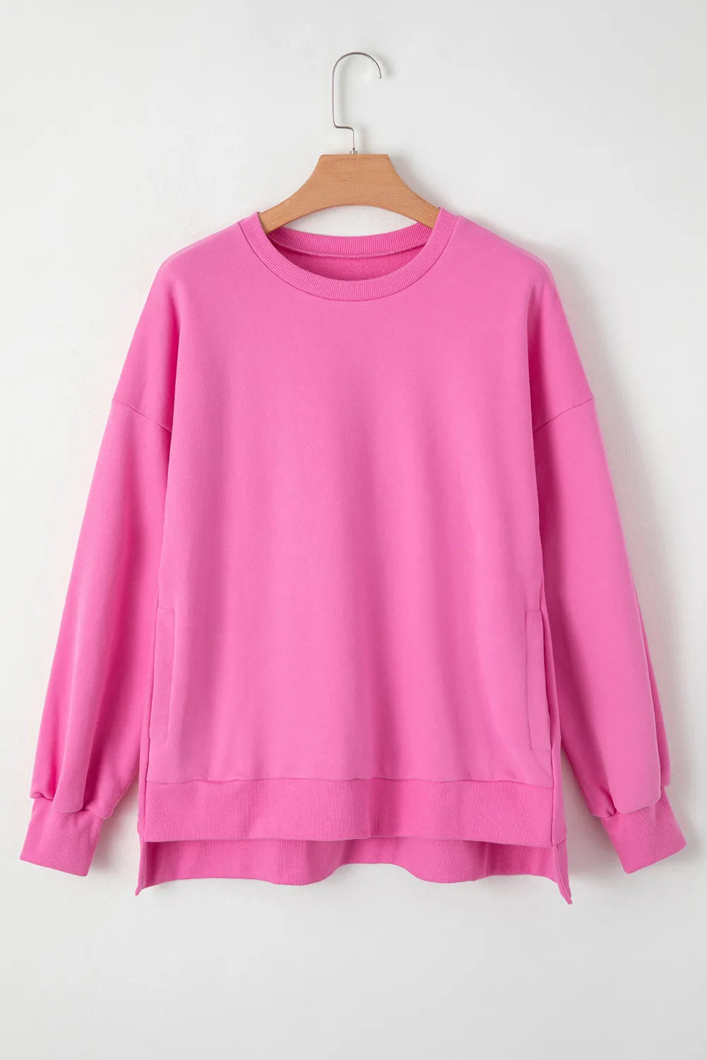Fuchsia Pink Round Neck Long Sleeve Sweatshirt | Sweatshirts Daverri Fashions