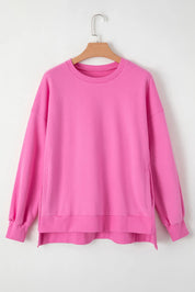 Fuchsia Pink Round Neck Long Sleeve Sweatshirt | Sweatshirts Daverri Fashions
