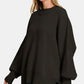 Zenana Side Slit Oversize Sweater Black - DAVERRI FASHIONS
