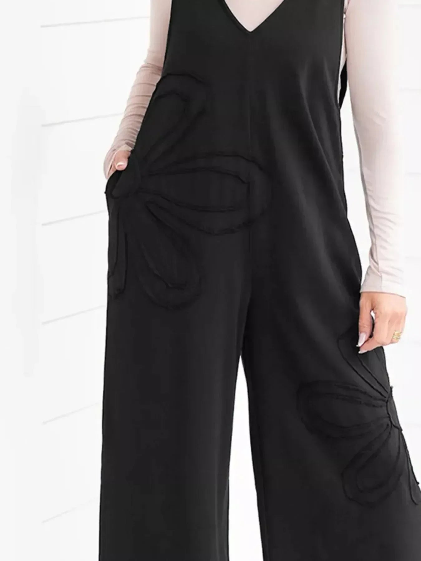 V-Neck Wide Leg Jumpsuit - DAVERRI FASHIONS