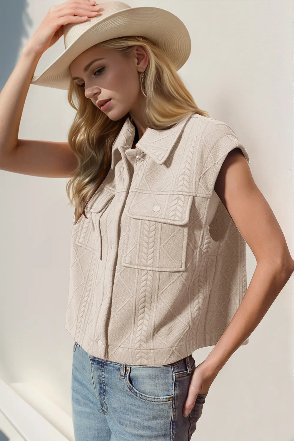 Dust Storm Double Take Snap Down Texture Crop Vest | Vests Daverri Fashions