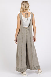 Mittoshop Ruffled Hem Wide Leg Overalls with Pockets